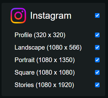 Instagram image size options